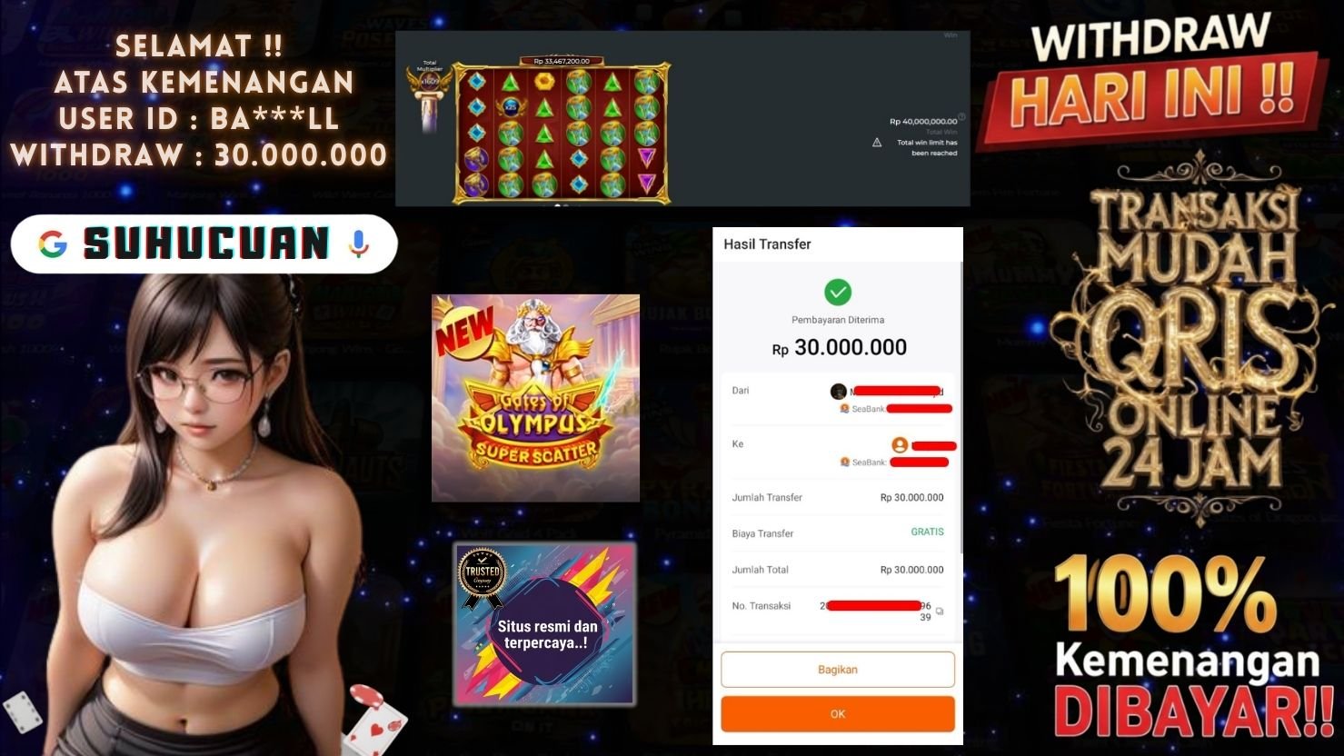 SUHUCUAN JACKPOT SLOT GATES OF OLYMPUS SUPER SCATTER